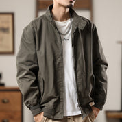 Canvas Wind Resistant Pilot Collar Jacket For Layering Olive Green Men's Clothing