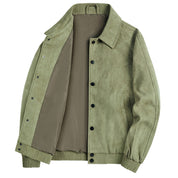Lightweight Suede Jacket With Turn Down Collar All Weather Green Men's Clothing