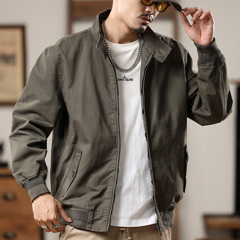 Canvas Wind Resistant Pilot Collar Jacket For Layering Men's Clothing