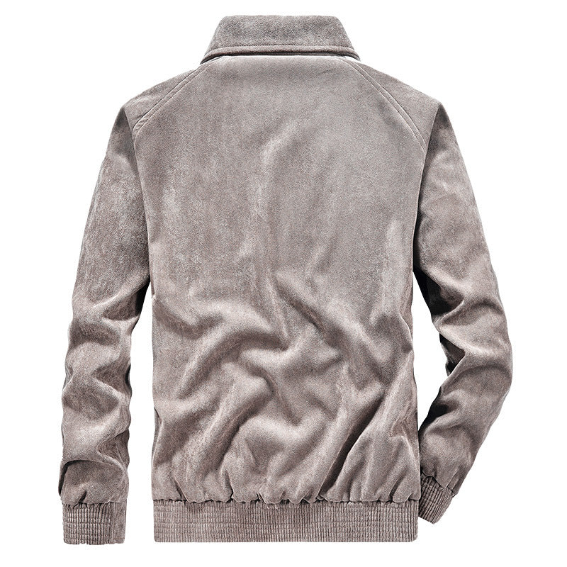Lightweight Suede Jacket With Turn Down Collar All Weather Men's Clothing