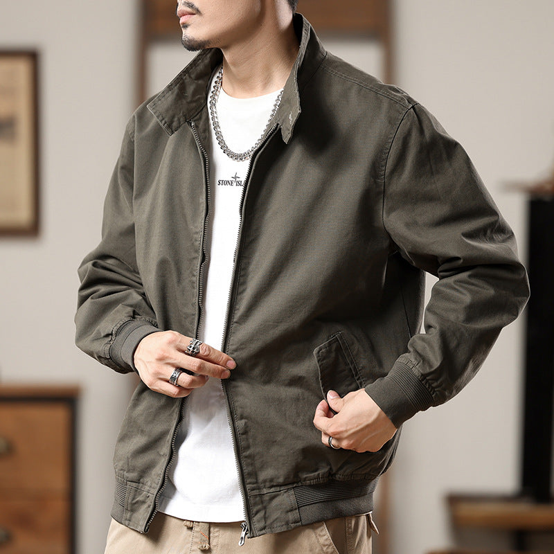 Canvas Wind Resistant Pilot Collar Jacket For Layering Men's Clothing