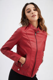 Womens Slim Leather Jacket Lightweight Casual Fashion - OKOHOKO™ FASHION