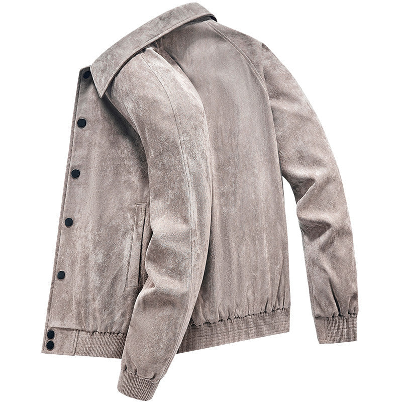 Lightweight Suede Jacket With Turn Down Collar All Weather Men's Clothing