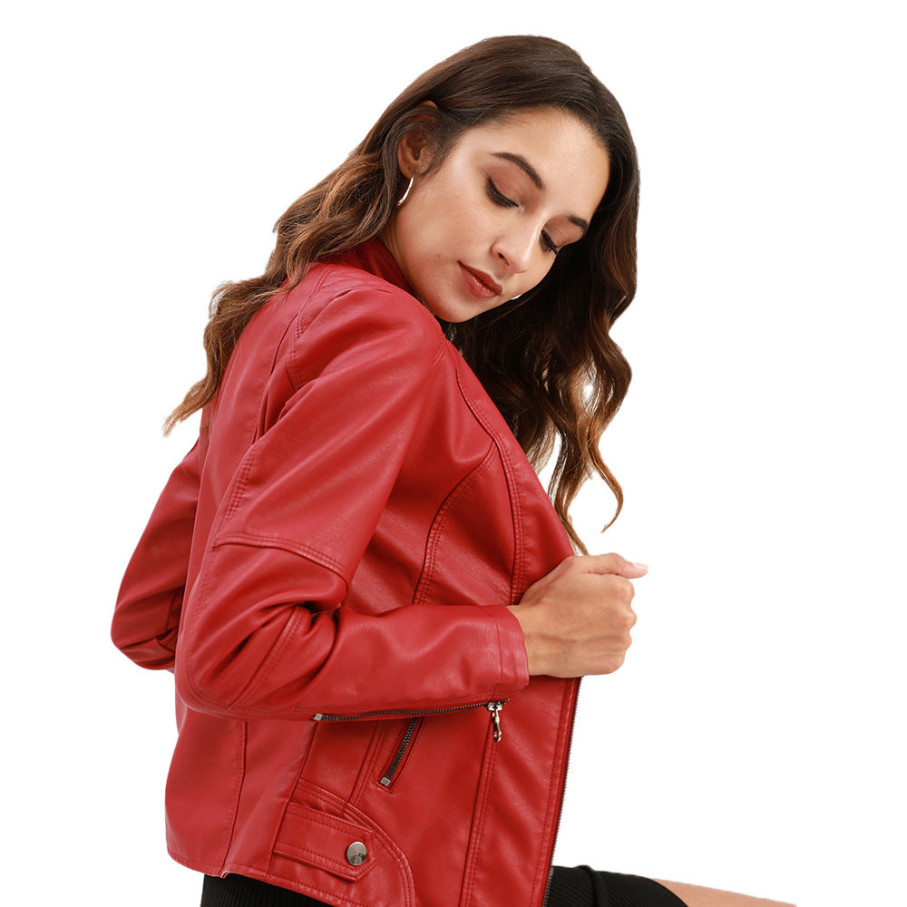 Womens Slim Leather Jacket Lightweight Casual Fashion - OKOHOKO™ FASHION