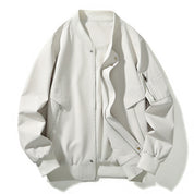 Weather Resistant Bomber Jacket With Zipper Pockets White Stamped Men's Clothing
