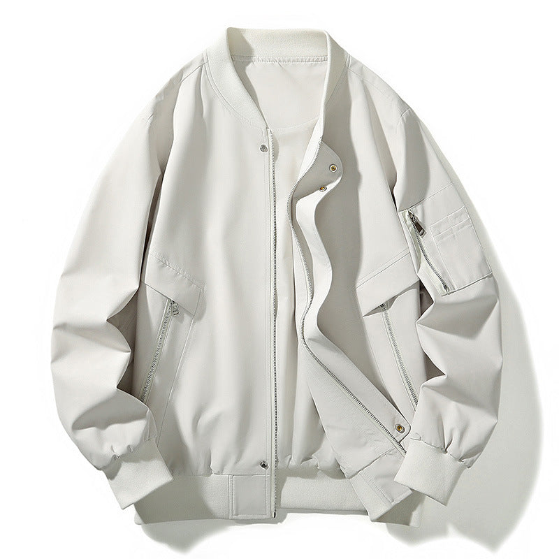 Weather Resistant Bomber Jacket With Zipper Pockets White Stamped Men's Clothing