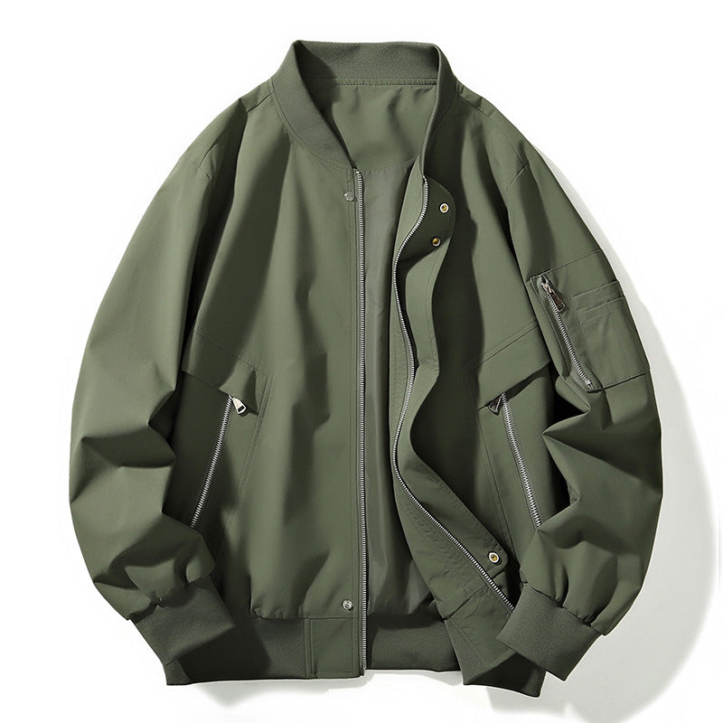 Weather Resistant Bomber Jacket With Zipper Pockets Green Men's Clothing