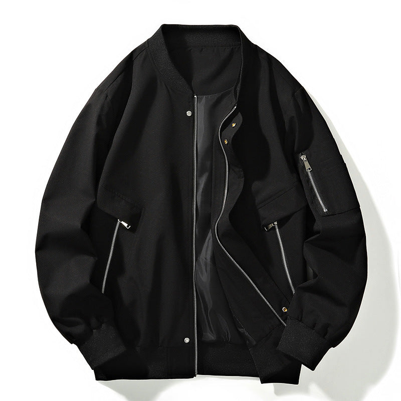 Weather Resistant Bomber Jacket With Zipper Pockets Black Men's Clothing