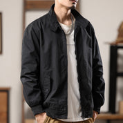Canvas Wind Resistant Pilot Collar Jacket For Layering Black Men's Clothing
