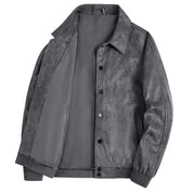 Lightweight Suede Jacket With Turn Down Collar All Weather Dark Gray Men's Clothing
