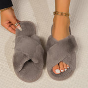 Women Open Toe Fuzzy Slippers Cozy Plush Home Slippers - OKOHOKO™ FASHION