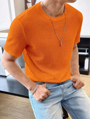 Mens Casual Loose Solid Color Short Sleeve T Shirt Orange Red T-Shirts