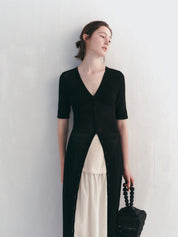 Airy Long Knit Cardigan With Hollow Design All Seasons