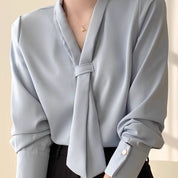 Chiffon Tie Neck Blouse Lightweight Office Top For Women Blue Women Blouse