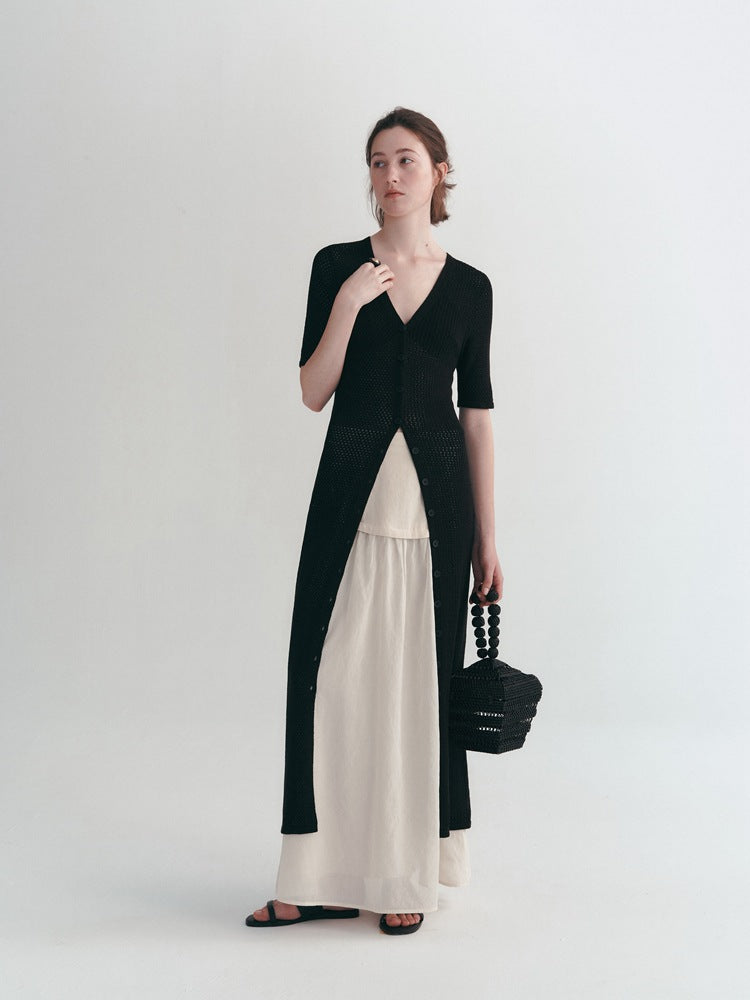 Airy Long Knit Cardigan With Hollow Design All Seasons