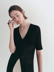 Airy Long Knit Cardigan With Hollow Design All Seasons