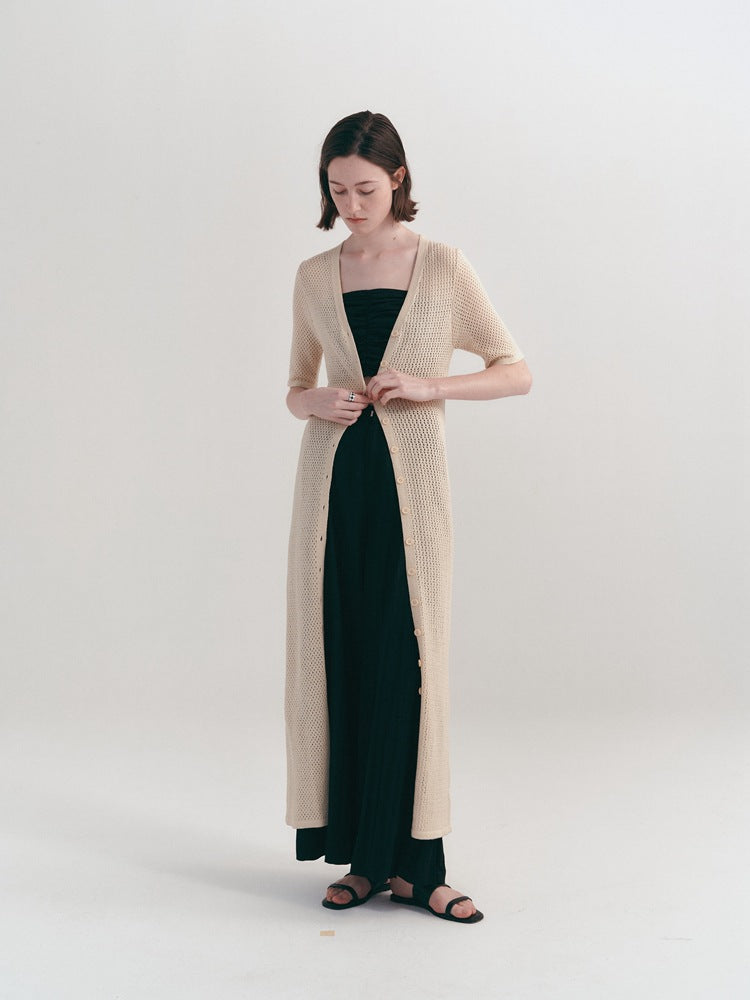 Airy Long Knit Cardigan With Hollow Design All Seasons