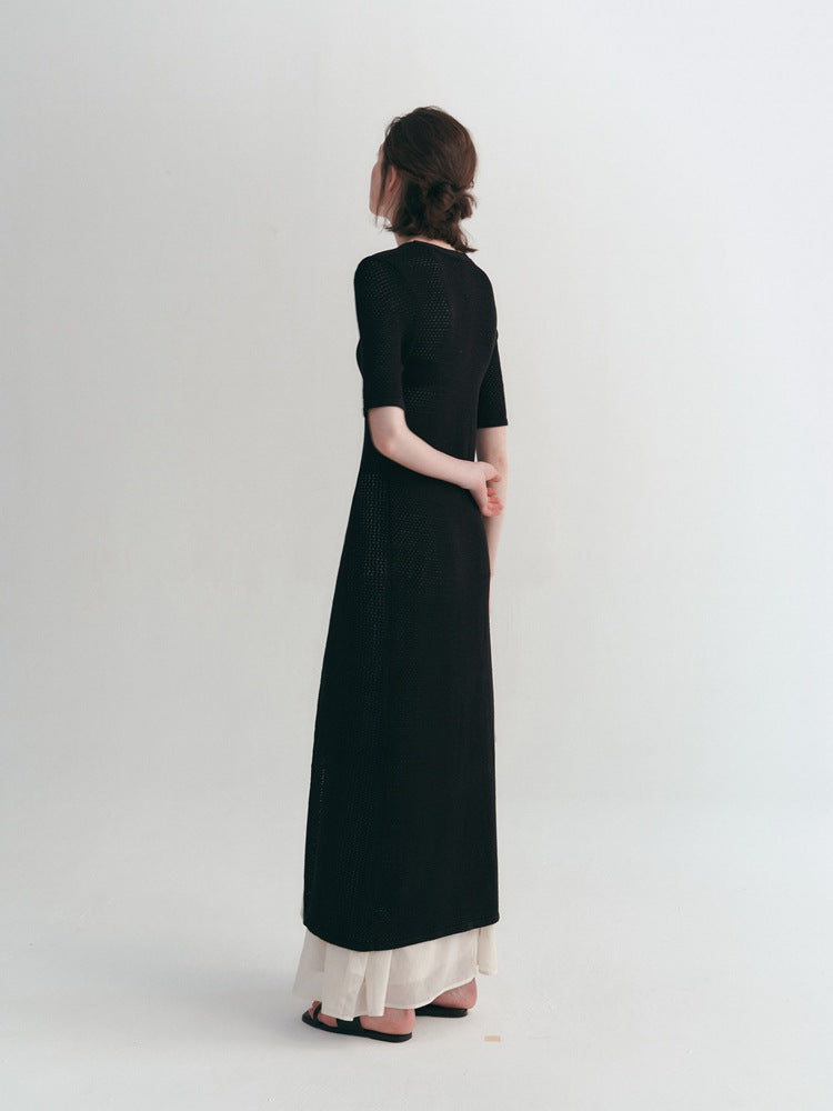 Airy Long Knit Cardigan With Hollow Design All Seasons