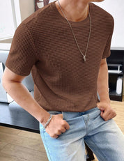 Mens Casual Loose Solid Color Short Sleeve T Shirt Brown T-Shirts