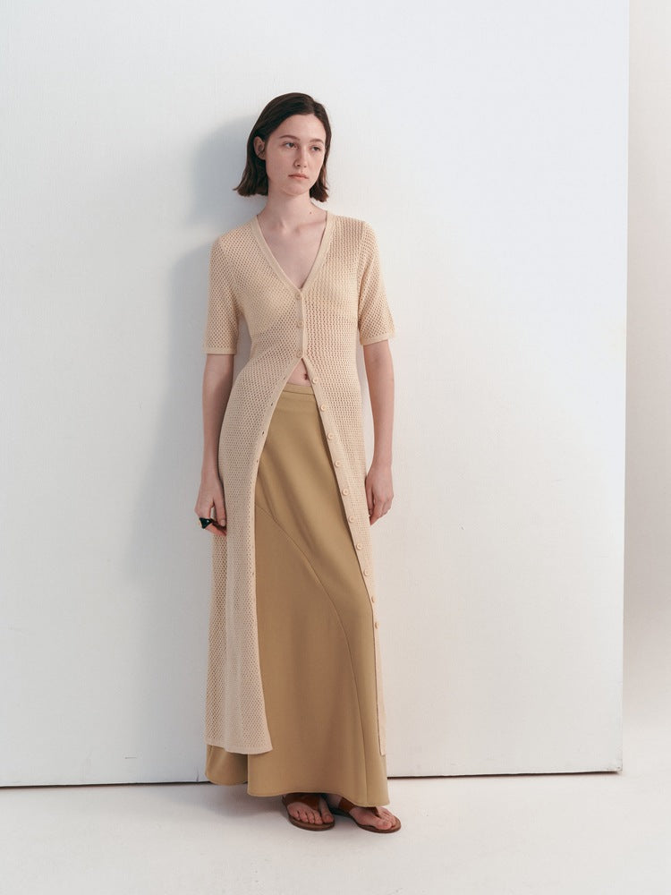 Airy Long Knit Cardigan With Hollow Design All Seasons