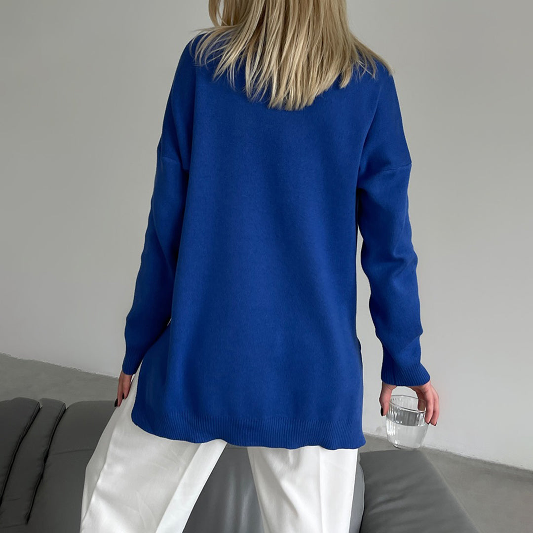 Split Hem Turtleneck Sweater With Side Slit Cozy Design - OKOHOKO™ FASHION