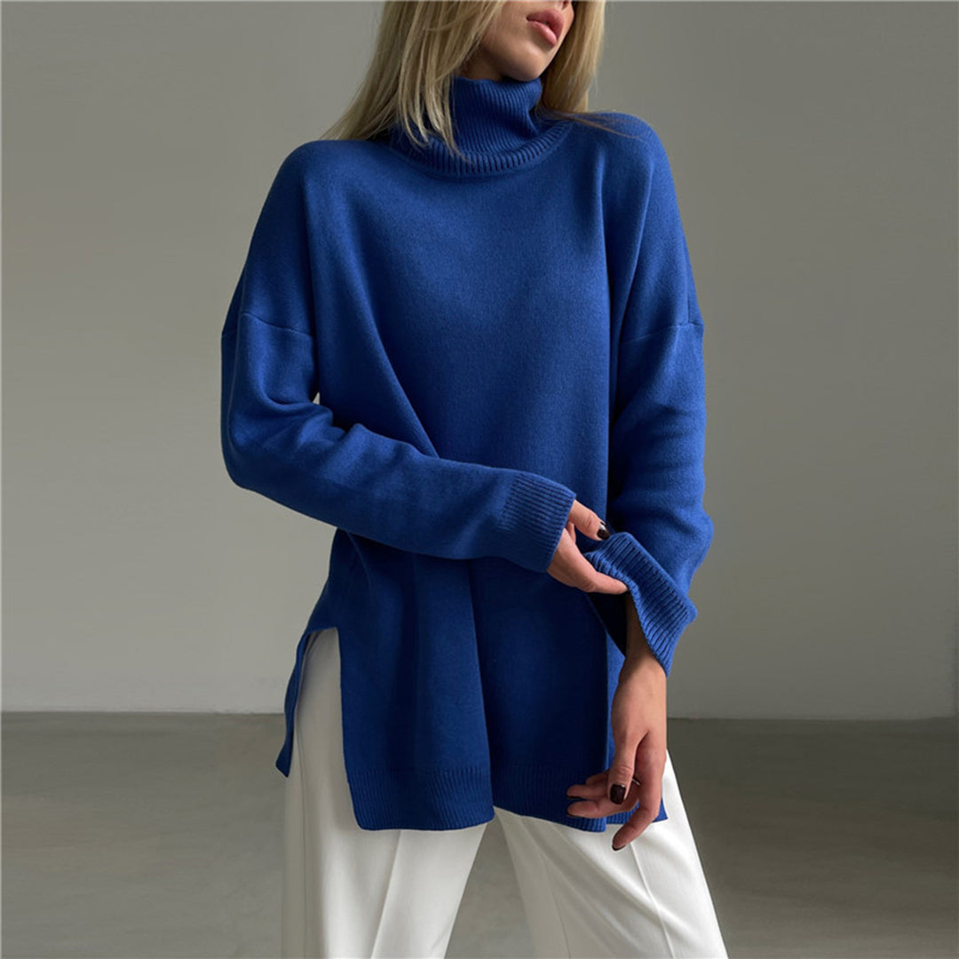 Split Hem Turtleneck Sweater With Side Slit Cozy Design - OKOHOKO™ FASHION