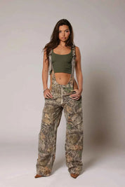 Camouflage Denim Overalls With Deep V Neck For Women - OKOHOKO™ FASHION