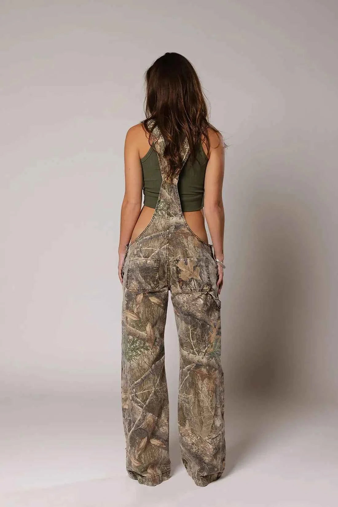 Camouflage Denim Overalls With Deep V Neck For Women - OKOHOKO™ FASHION