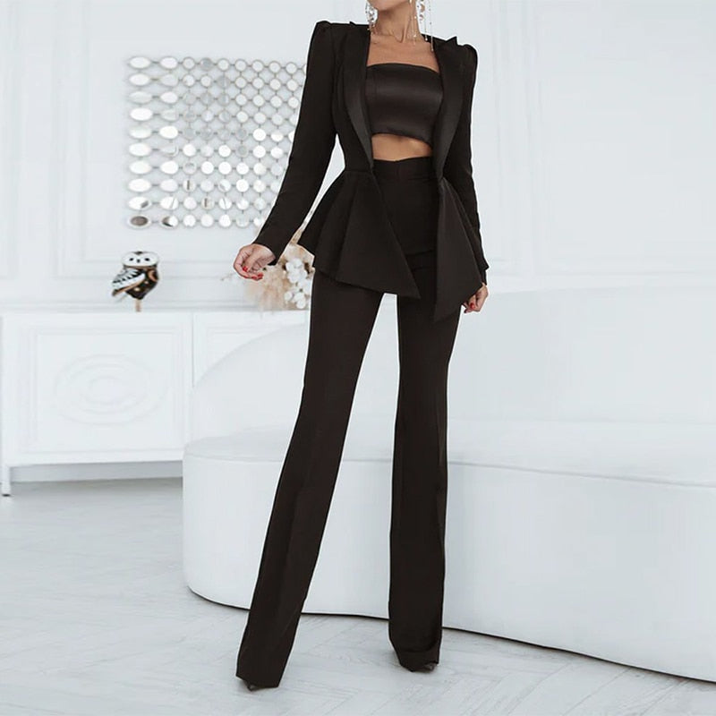 Women Two Piece Blazer Set Office Suit Jacket Trousers - OKOHOKO™ FASHION