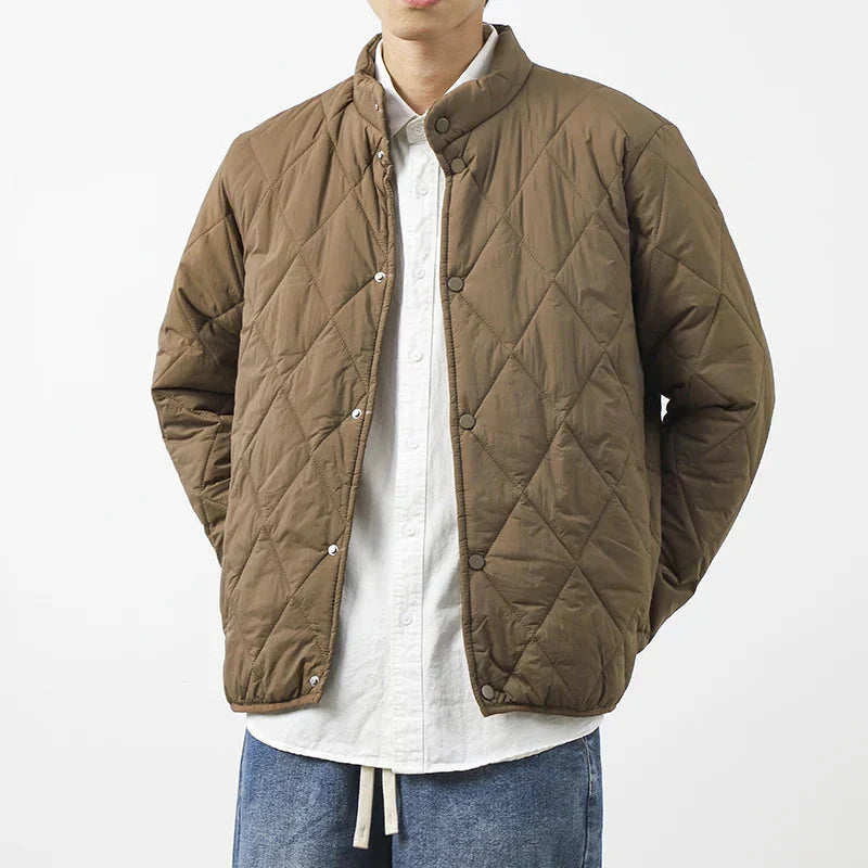 Quilted Winter Jacket Warm Insulated Coat With Snap Closure Men's Winter Jacket