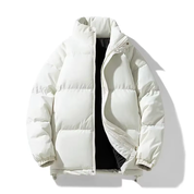 Collared Puffer Jacket Cotton Insulated Stand Up Collar White Stamped Men's Clothing