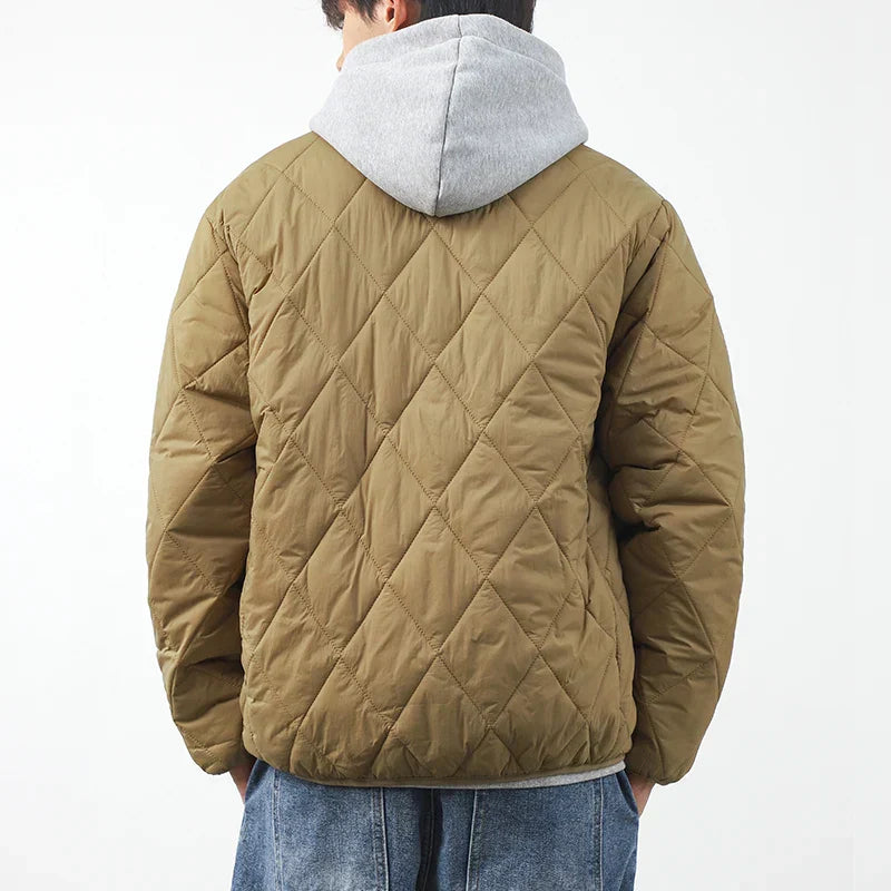 Quilted Winter Jacket Warm Insulated Coat With Snap Closure Men's Winter Jacket