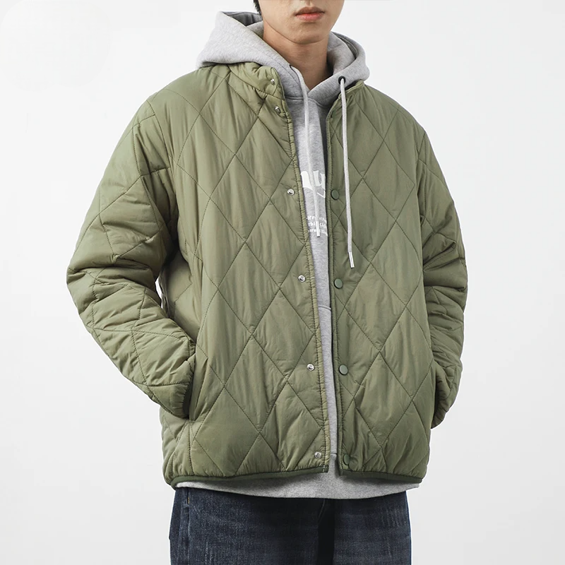 Quilted Winter Jacket Warm Insulated Coat With Snap Closure Men's Winter Jacket