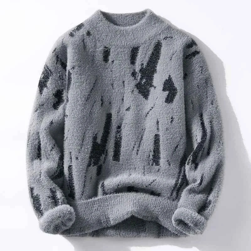 Cozy Textured Knit Sweater With Abstract Pattern For Winter - OKOHOKO™ FASHION