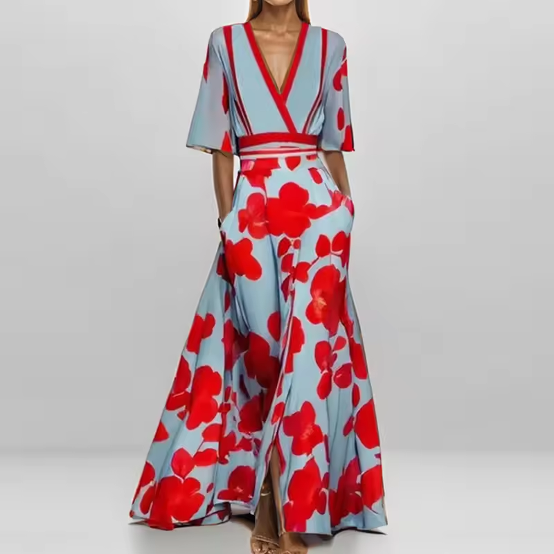 Floral Wrap Maxi Dress For Women Elegant Summer Gown - OKOHOKO™ FASHION