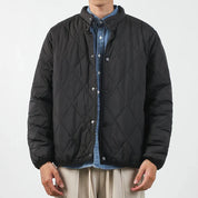 Quilted Winter Jacket Warm Insulated Coat With Snap Closure Black Men's Winter Jacket