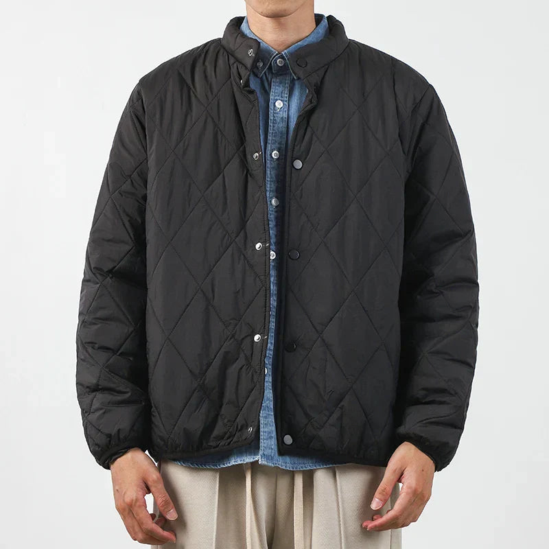 Quilted Winter Jacket Warm Insulated Coat With Snap Closure Black Men's Winter Jacket