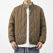 Quilted Winter Jacket Warm Insulated Coat With Snap Closure Brown Men's Winter Jacket