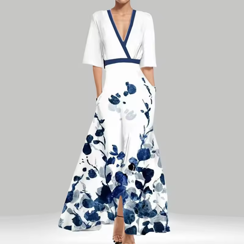 Floral Wrap Maxi Dress For Women Elegant Summer Gown - OKOHOKO™ FASHION