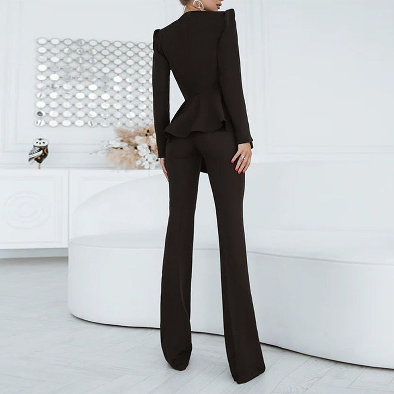 Women Two Piece Blazer Set Office Suit Jacket Trousers - OKOHOKO™ FASHION