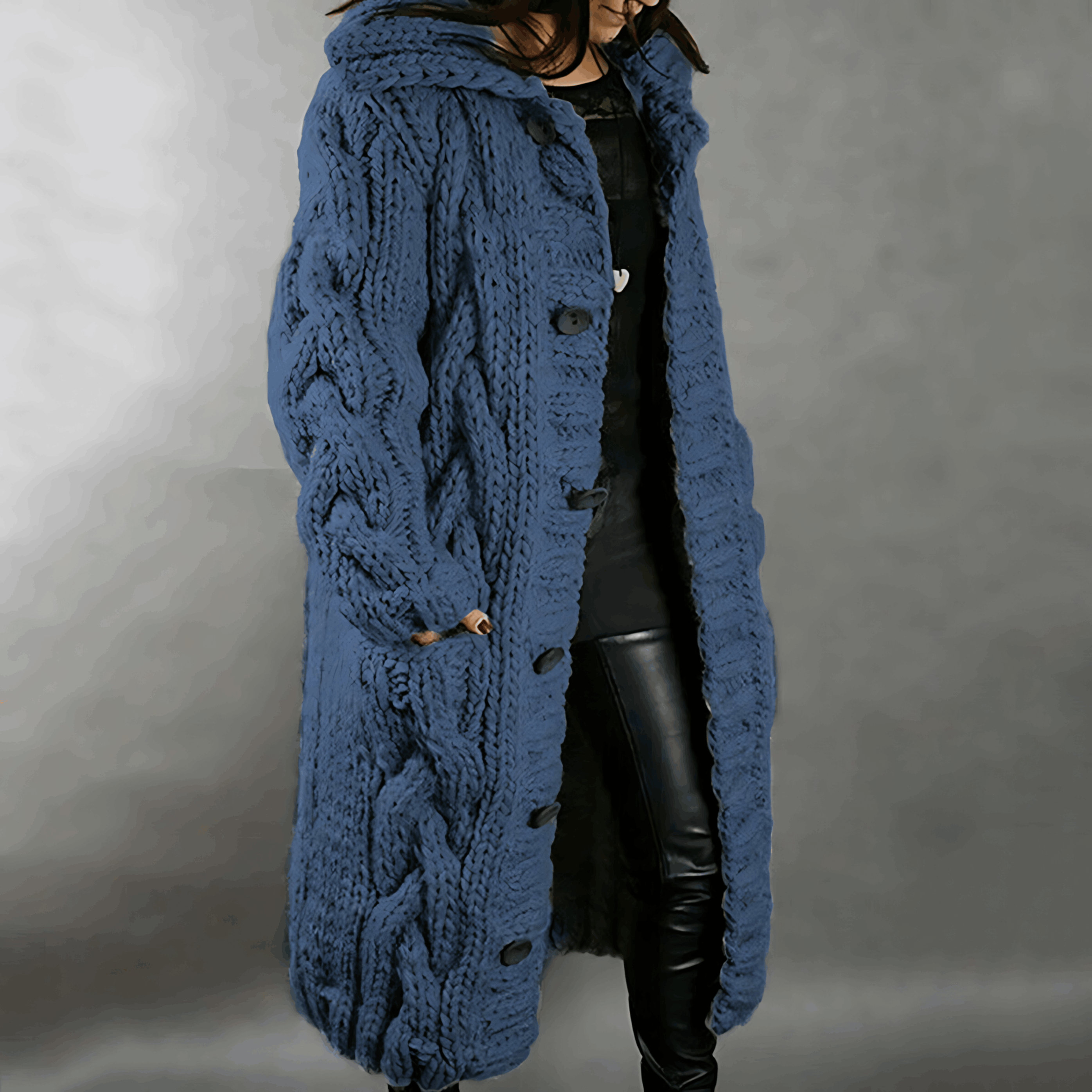 Plus Size Knee Length Cardigan For Comfort And Warmth Blue Cardigans