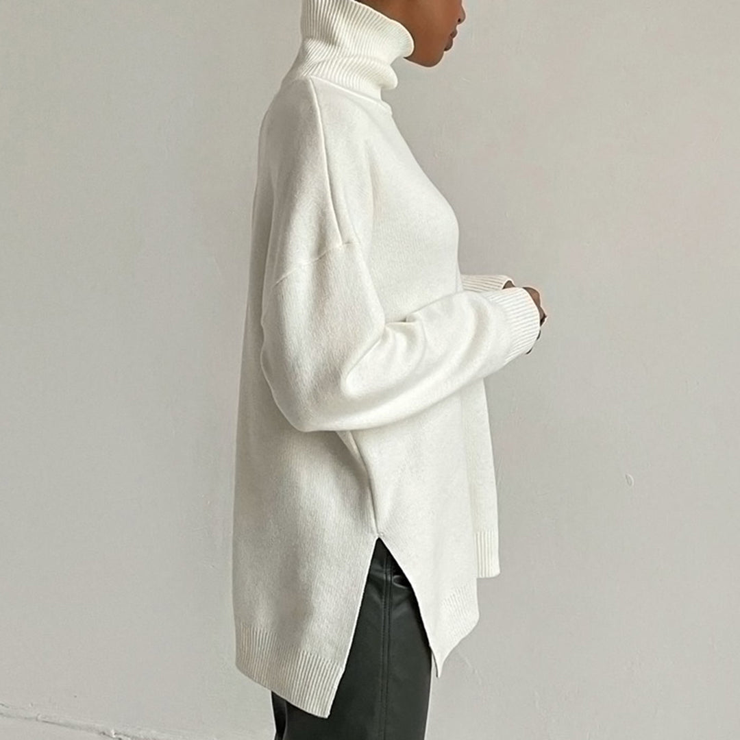 Split Hem Turtleneck Sweater With Side Slit Cozy Design - OKOHOKO™ FASHION