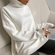 Split Hem Turtleneck Sweater With Side Slit Cozy Design - OKOHOKO™ FASHION