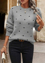 Polka Dot Knit Sweater For Women Soft Cozy Pullover - OKOHOKO™ FASHION