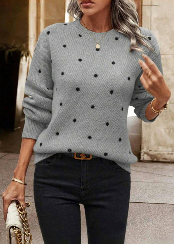 Polka Dot Knit Sweater For Women Soft Cozy Pullover - OKOHOKO™ FASHION