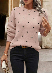 Polka Dot Knit Sweater For Women Soft Cozy Pullover - OKOHOKO™ FASHION