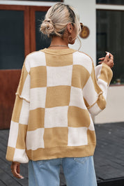 Womens Checkerboard Knit Sweater For Cozy Warmth Everyday - OKOHOKO™ FASHION