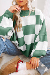 Womens Checkerboard Knit Sweater For Cozy Warmth Everyday - OKOHOKO™ FASHION