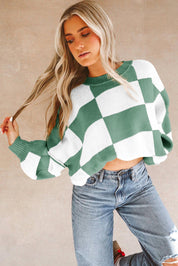 Womens Checkerboard Knit Sweater For Cozy Warmth Everyday - OKOHOKO™ FASHION