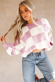 Womens Checkerboard Knit Sweater For Cozy Warmth Everyday - OKOHOKO™ FASHION